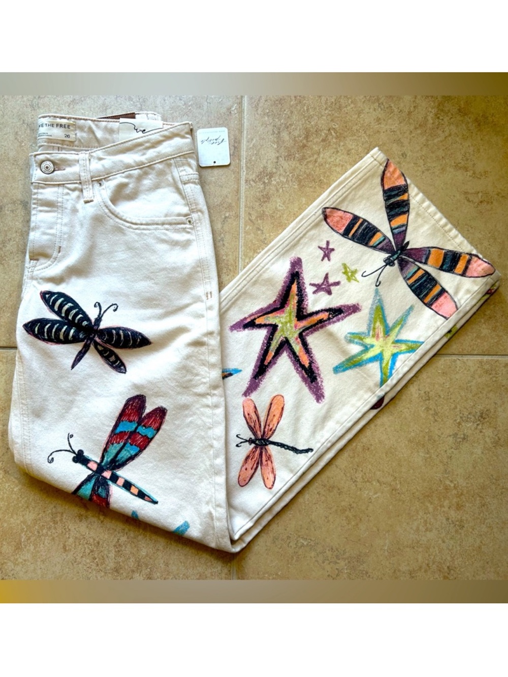 NWT🌷Free People We The Free Tennessee Dragonfly Printed Low Rise Denim Jeans - Picture 12 of 15